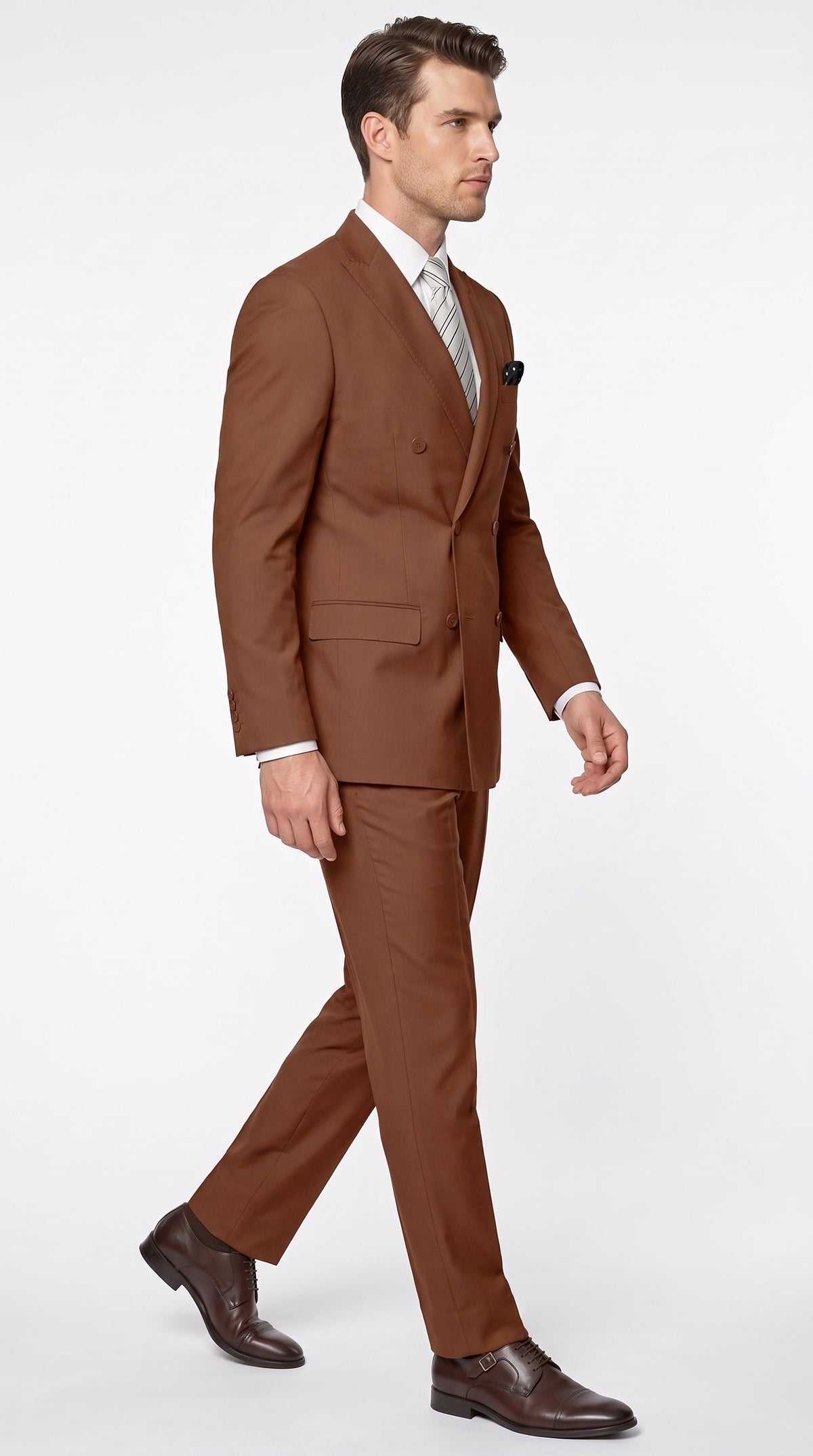 Men’s Copper Double-Breasted Wool Suit – Designer 6-Button Peak Lapel Formal Wedding Suit