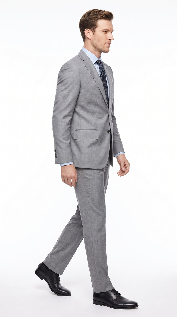 Men’s Gray 2-Button Suit – Classic Two Piece Wedding, Business & Formal Suit