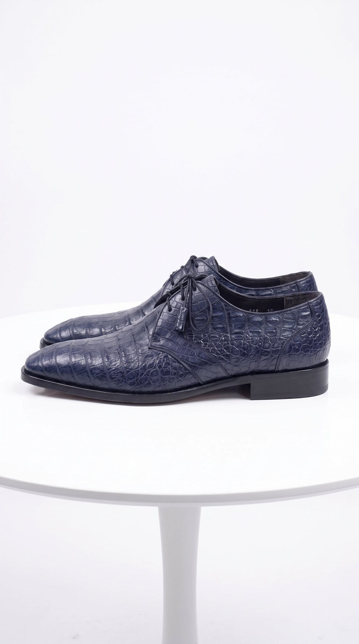 Men’s Navy Blue Full Gator Belly Dress Shoes, Exotic Lace-Up Formal Wedding Business Shoes