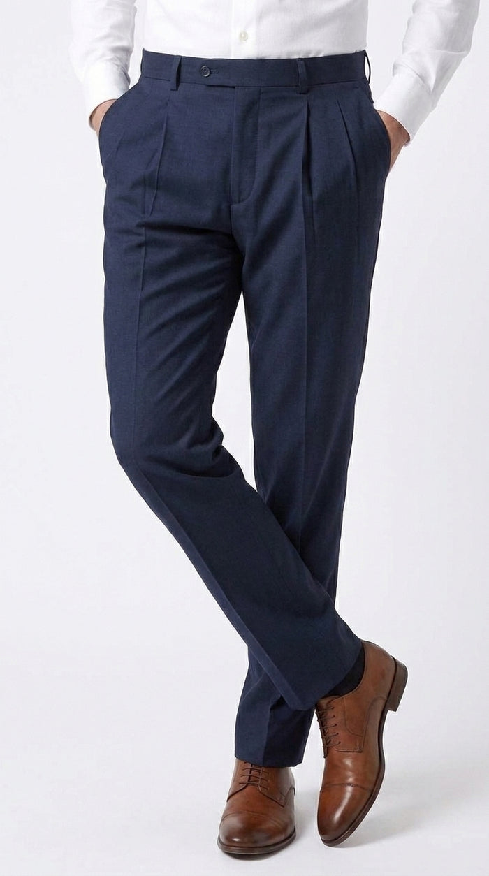Men’s Navy Double Pleated Dress Pants, Formal Slacks for Business, Church and Special Events
