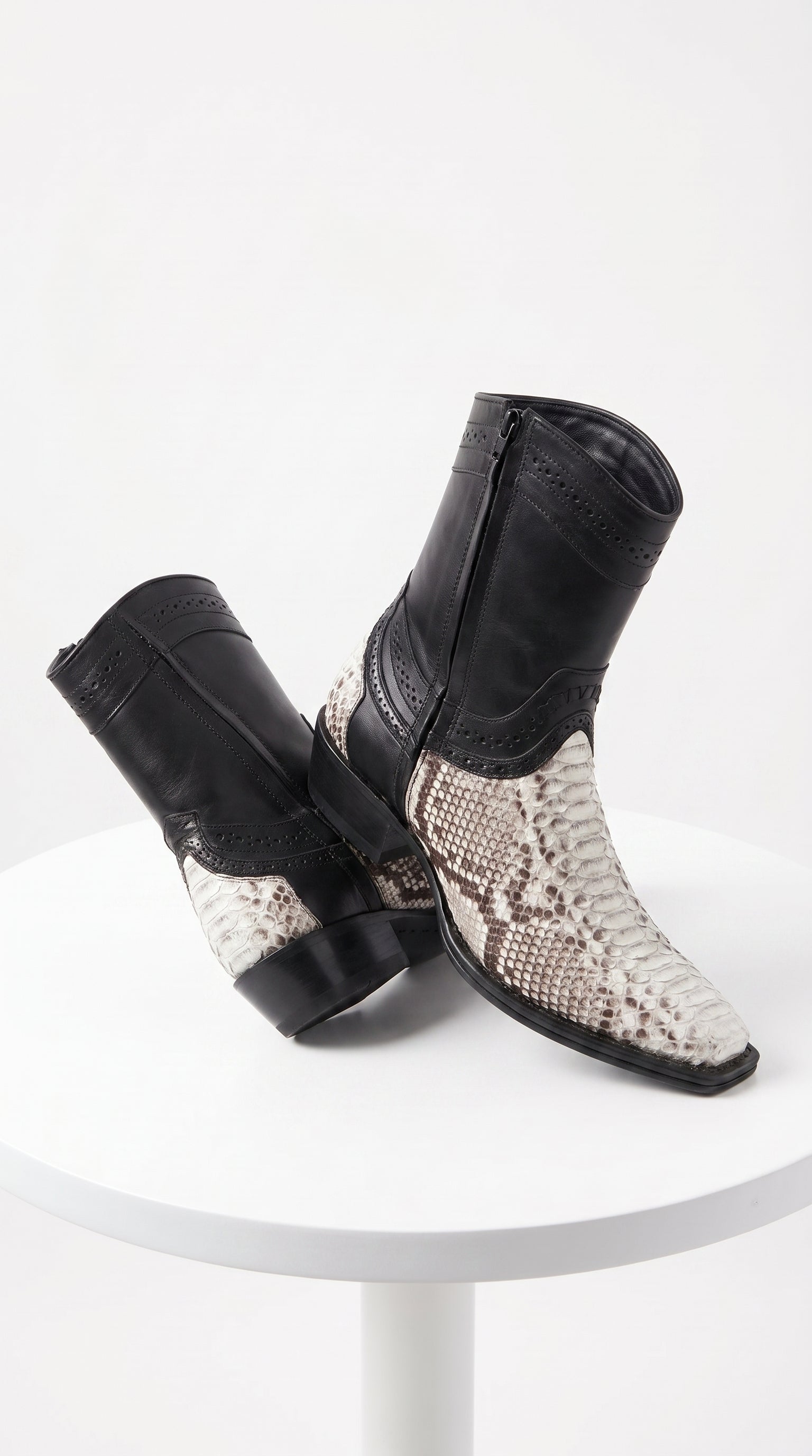 Men’s Natural Python Western Boots with Black Shaft, European Toe Vaquero Dress Boots LAB-76B5749
