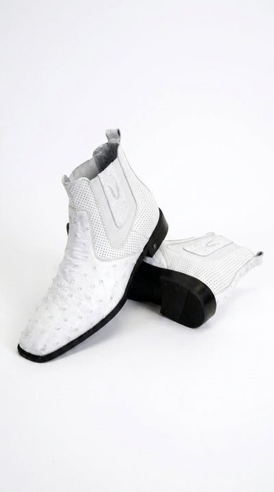 Men’s Handmade White Ostrich Chelsea Boots, Exotic Dress Ankle Boots for Formal and Western Style