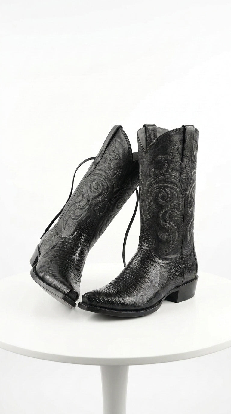 Los Altos Men’s Black Lizard J Toe Cowboy Boots, Exotic Western Dress Boots