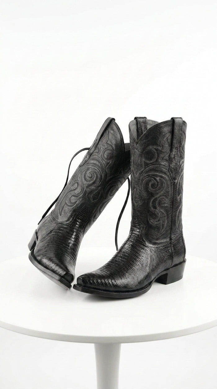 Los Altos Men’s Black Lizard J Toe Cowboy Boots, Exotic Western Dress Boots