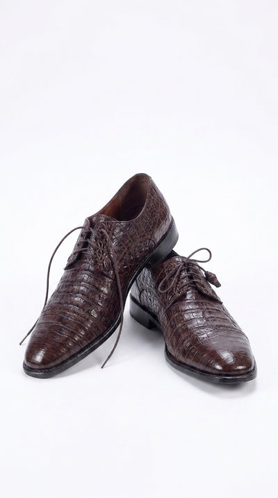 Los Altos Men’s Brown Genuine Caiman Oxford Shoes, Exotic Lace-Up Formal Dress Shoes