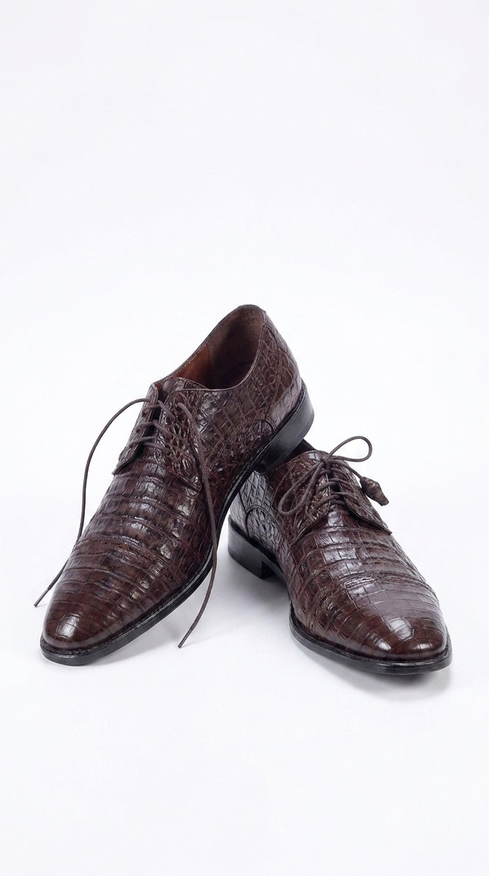 Los Altos Men’s Brown Genuine Caiman Oxford Shoes, Exotic Lace-Up Formal Dress Shoes
