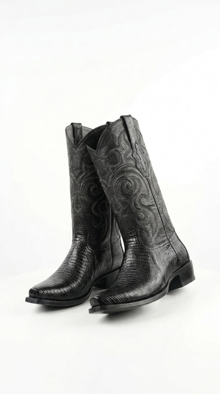 Los Altos Men’s Black Lizard J Toe Cowboy Boots, Exotic Western Dress Boots
