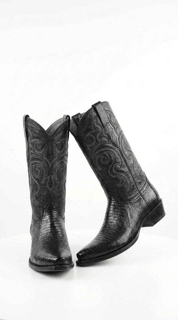 Los Altos Men’s Black Lizard J Toe Cowboy Boots, Exotic Western Dress Boots