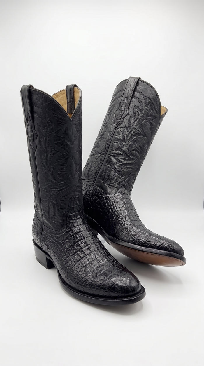 Los Altos Men’s Black Western Boots, Exotic Cowboy Dress Boots for Rodeo and Country Wear