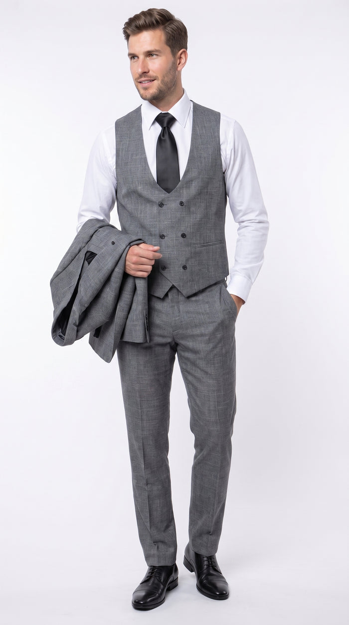 ROSSI MAN Max RM1784 Men’s Grey 3 Piece Suit, Formal Wedding Business Dress Suit