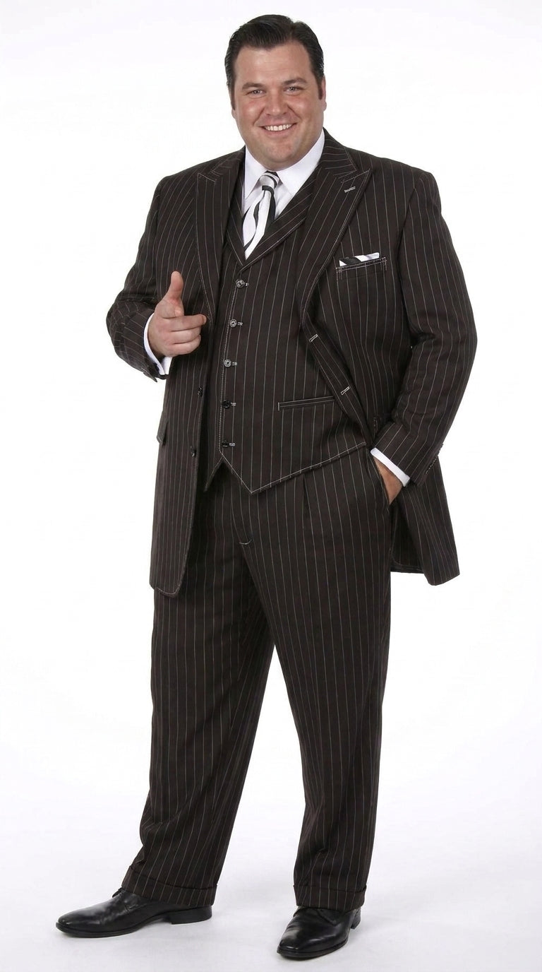 Men’s Big and Tall Black Pinstripe Suit, Plus Size 3 Piece Formal Wedding Business Suit