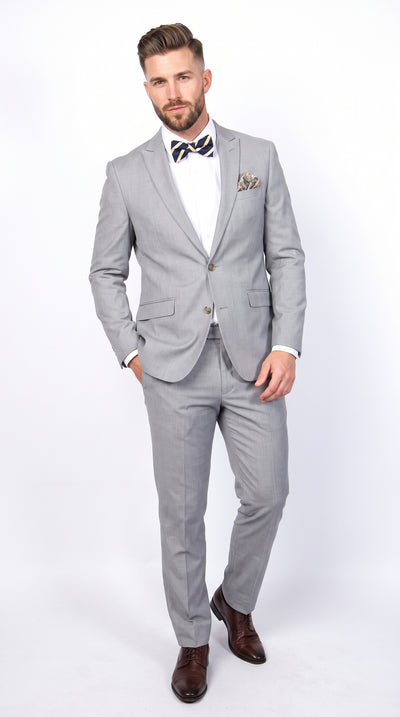 Men’s Light Gray Skinny Fit 2-Piece Suit – Peak Lapel Jacket & Matching Pants for Wedding, Prom & Formal Wear