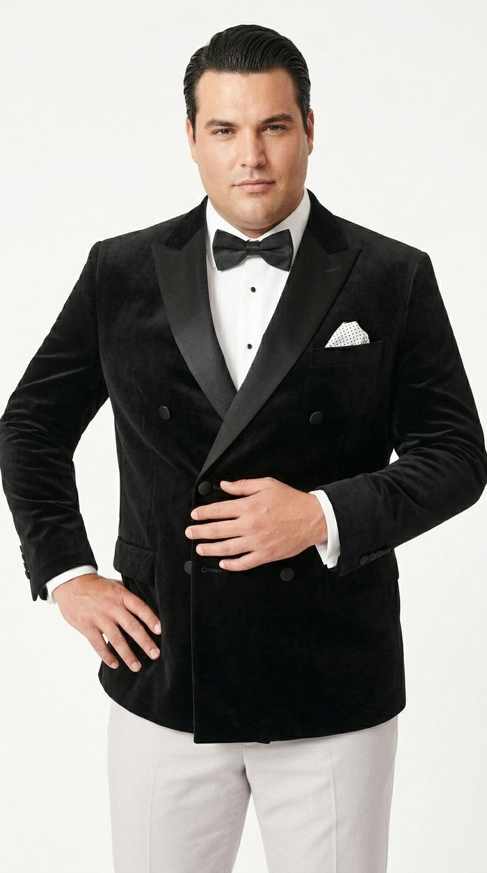 Men’s Black Velvet Double Breasted Tuxedo Blazer, Formal Wedding Prom Sport Coat