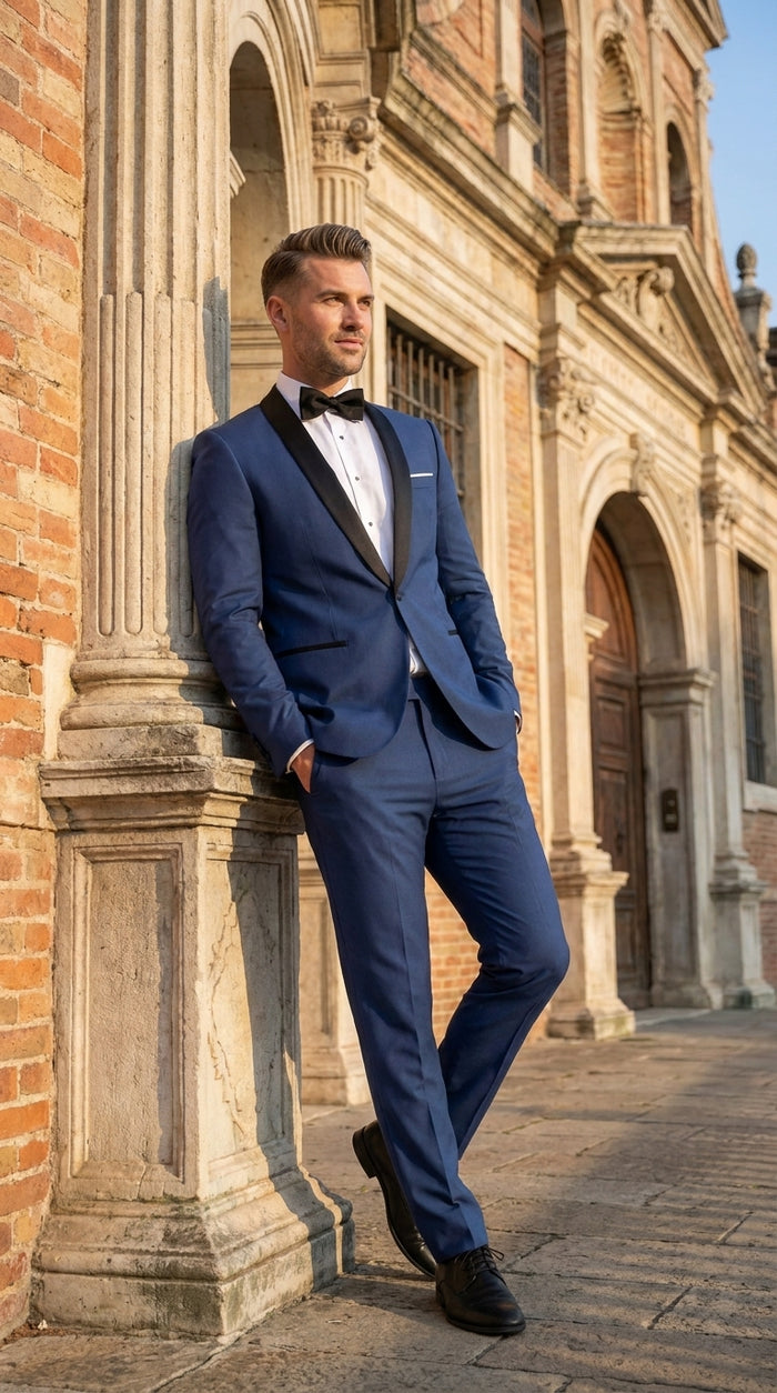 Men’s Cobalt Blue Tuxedo Suit – Black Shawl Lapel Wedding, Prom and Formal 2-Piece Suit