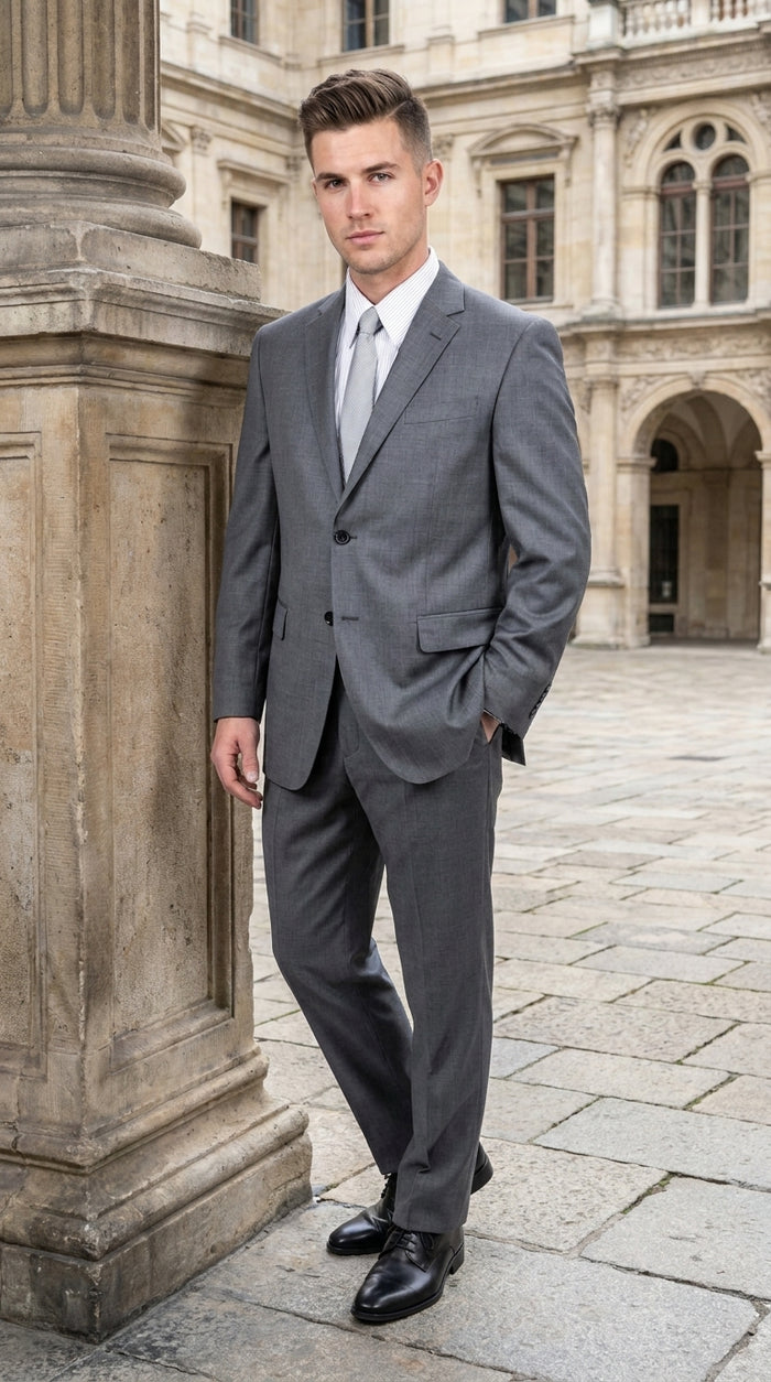 Authentic Tiglio Charcoal Gray 2-Button Wool Suit – Luxury Men's Business, Wedding & Formal Suit