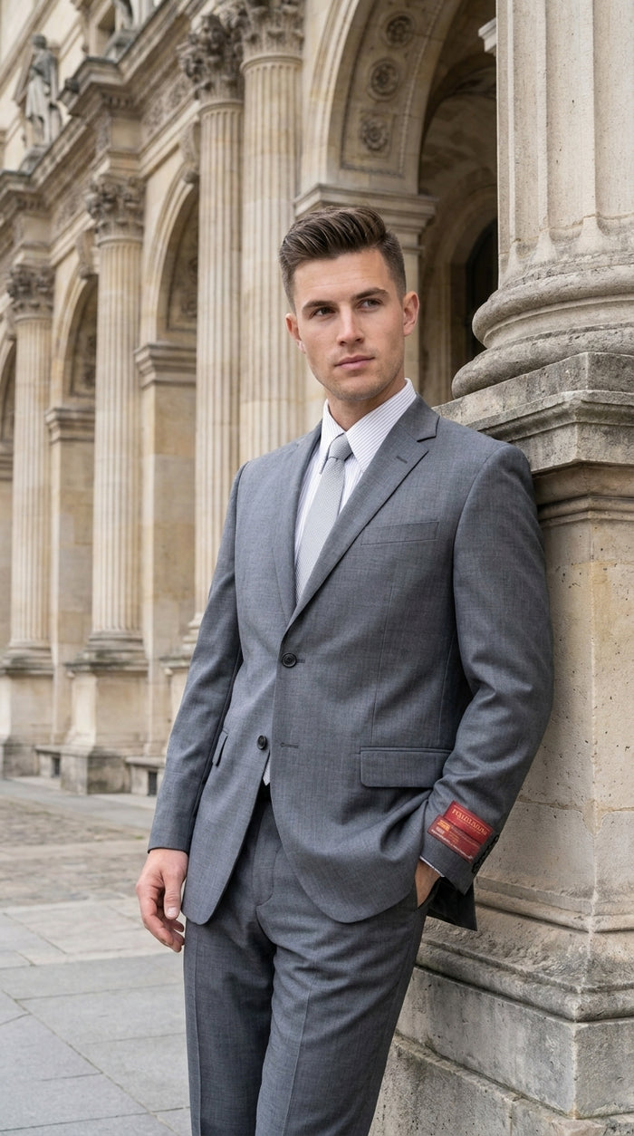 Authentic Tiglio Charcoal Gray 2-Button Wool Suit – Luxury Men's Business, Wedding & Formal Suit