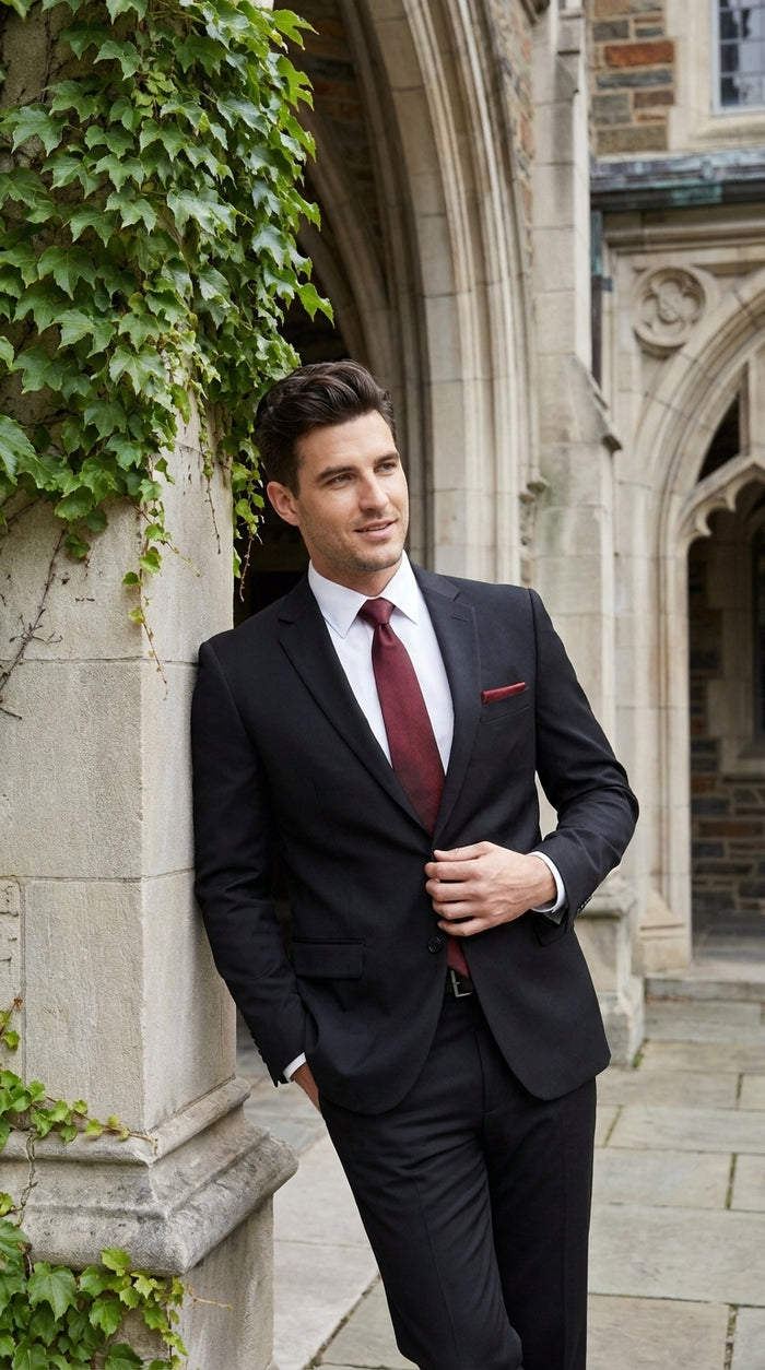 Authentic Tiglio Men’s Black 2-Button Suit – High-End Business, Wedding and Formal Suit