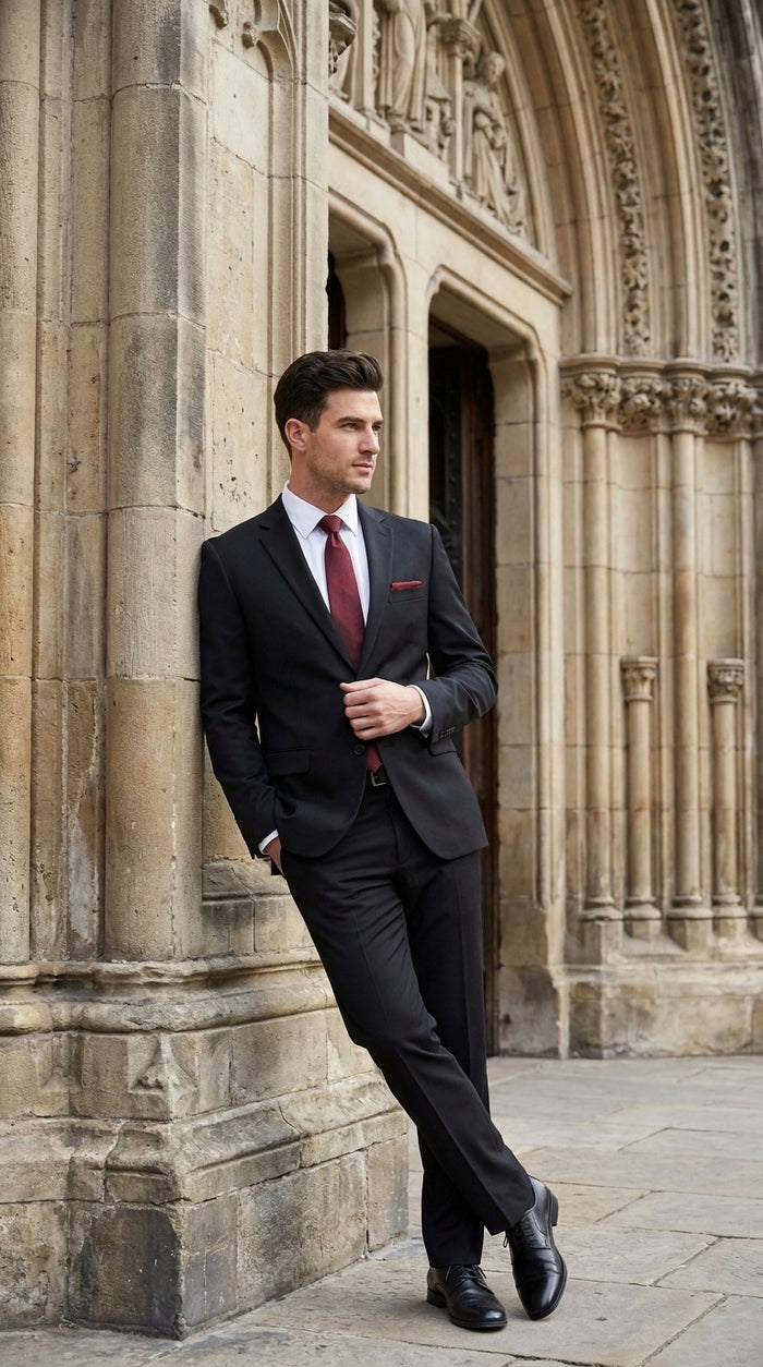 Authentic Tiglio Men’s Black 2-Button Suit – High-End Business, Wedding and Formal Suit