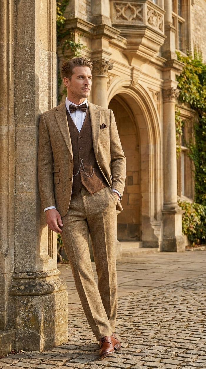Men’s Great Gatsby 3-Piece Suit – Tobey Maguire Inspired 1920s Vintage Wedding Costume in Tan