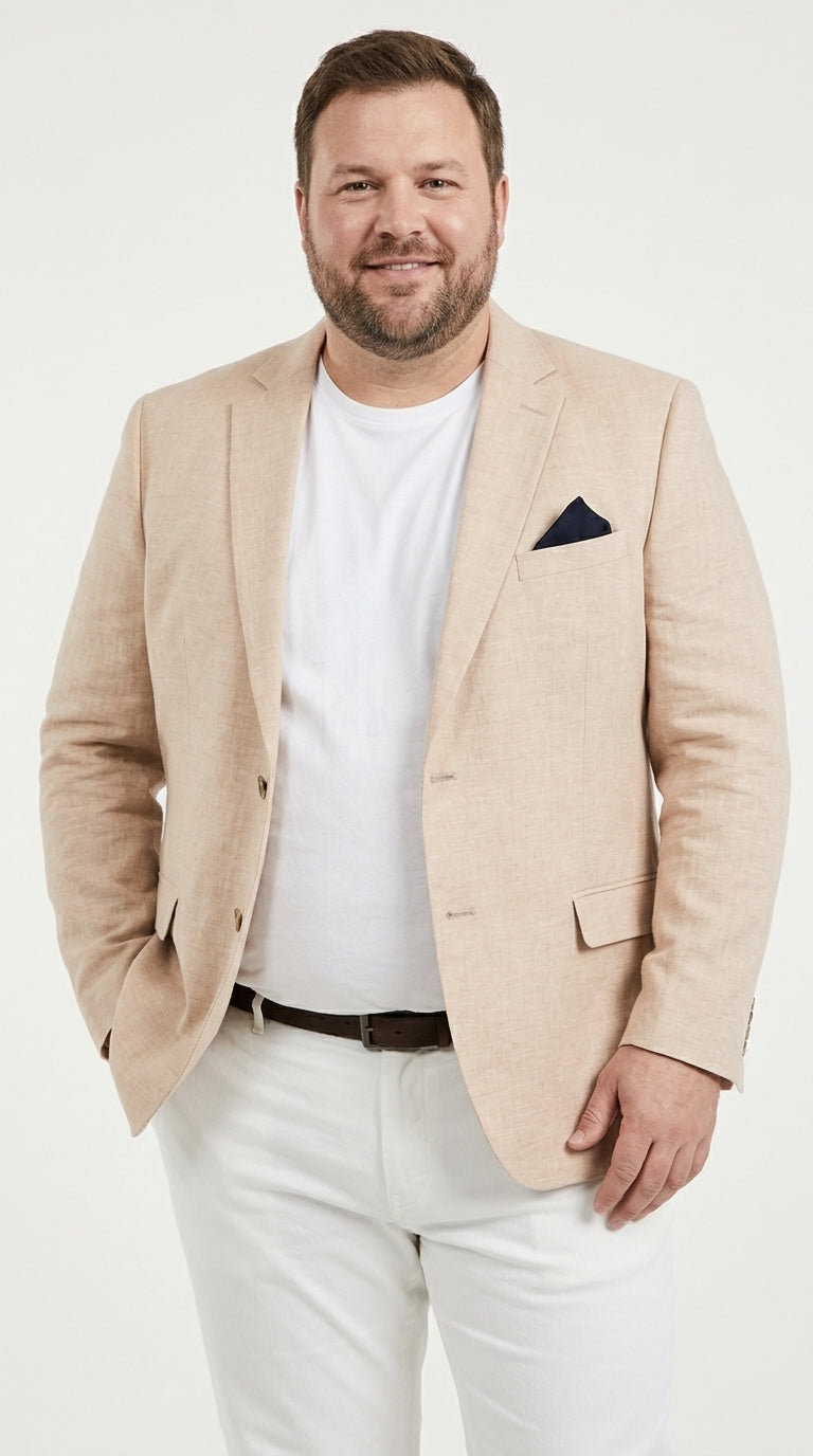 Men’s Beige Linen Blazer, 2 Button Summer Sport Coat for Weddings, Business and Casual Events
