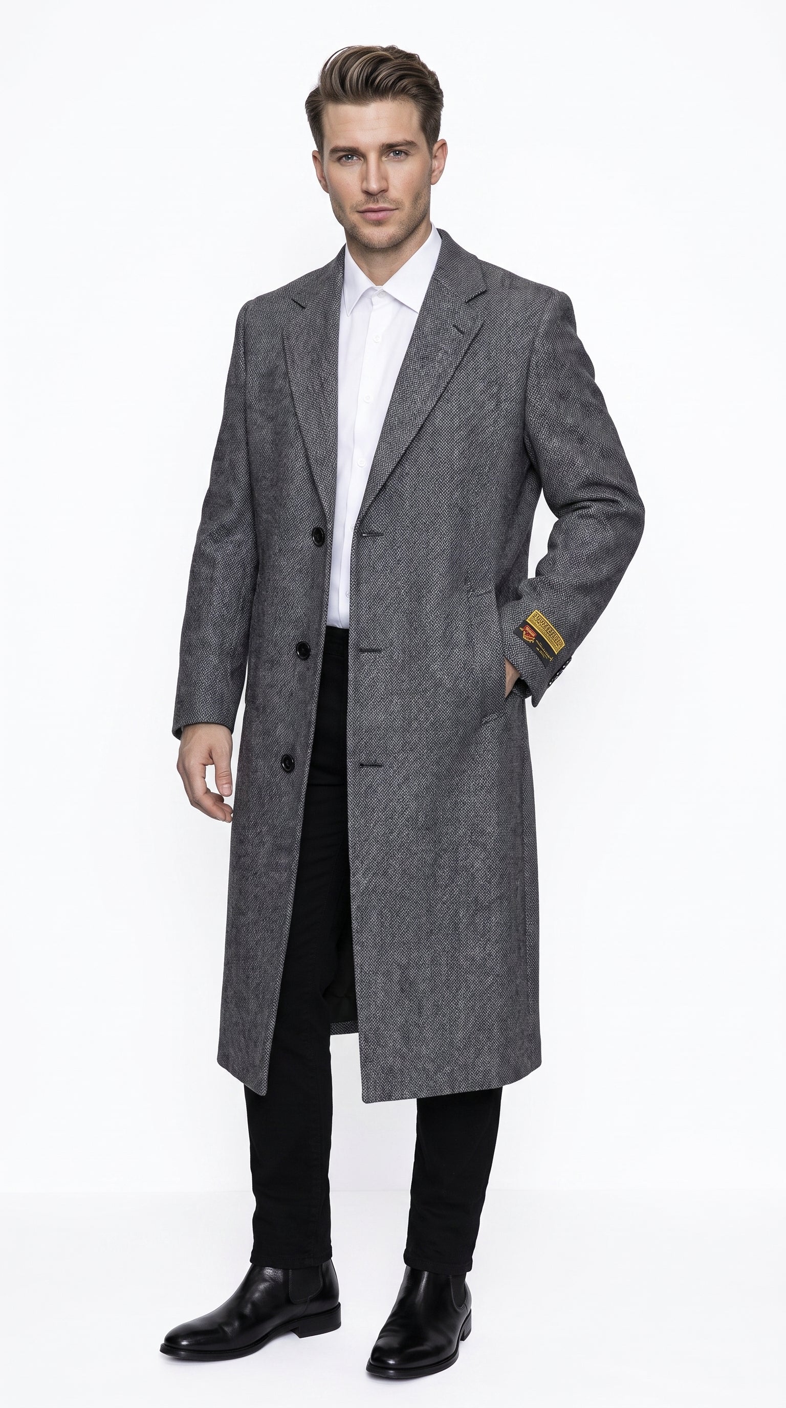 Men’s Grey Big and Tall Long Overcoat, Winter Dress Topcoat Outerwear Coat Up to Size 68