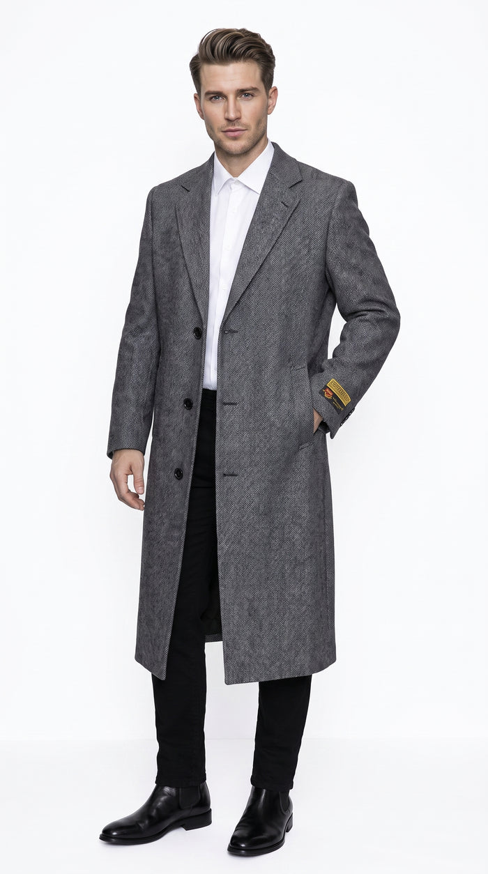 Men’s Grey Big and Tall Long Overcoat, Winter Dress Topcoat Outerwear Coat Up to Size 68