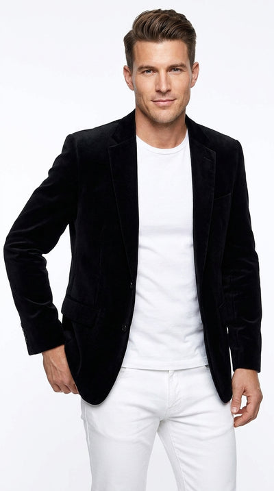 Men’s Black Velour Blazer – Classic Velvet Sport Jacket for Weddings, Parties and Formal Wear