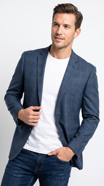 Men’s Blue Single Breasted 2 Button Blazer, Formal Dress Sport Coat for Business and Events
