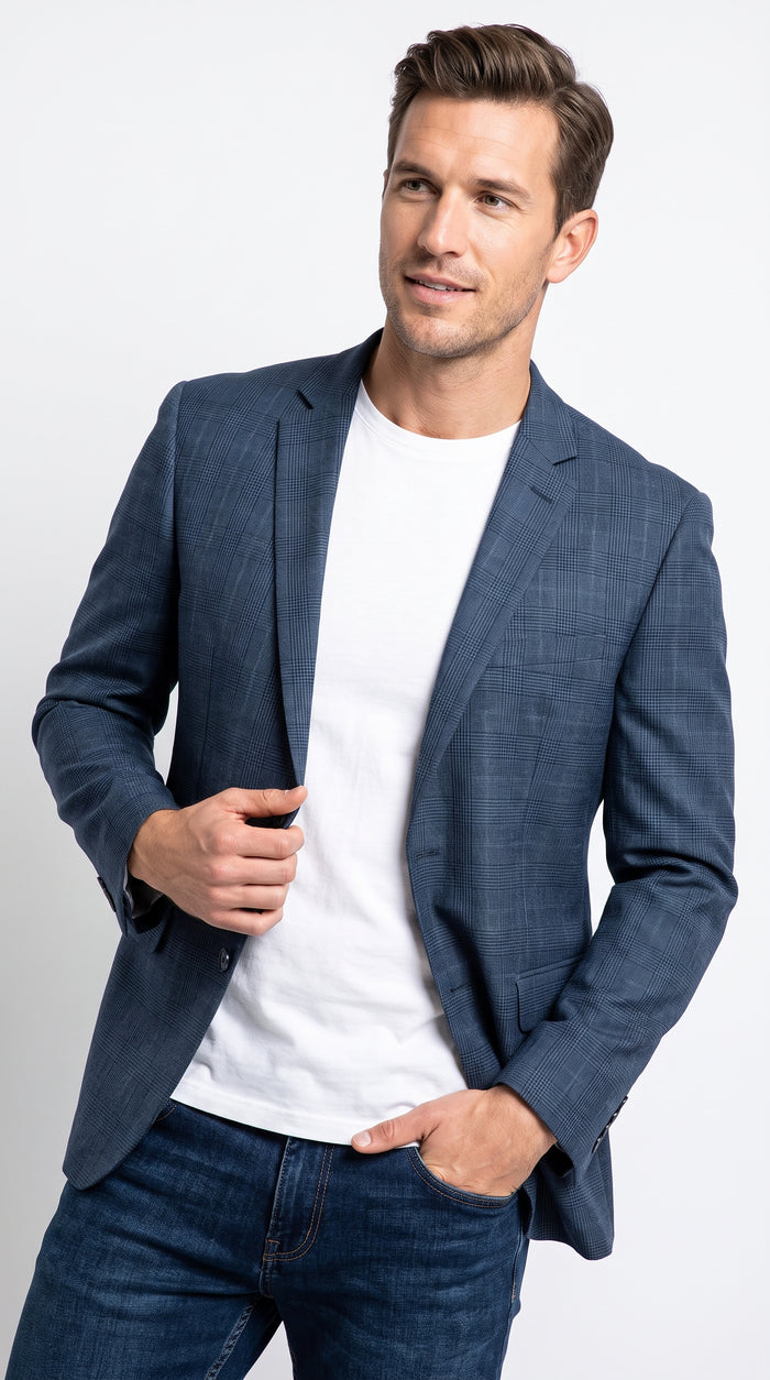 Men’s Blue Single Breasted 2 Button Blazer, Formal Dress Sport Coat for Business and Events
