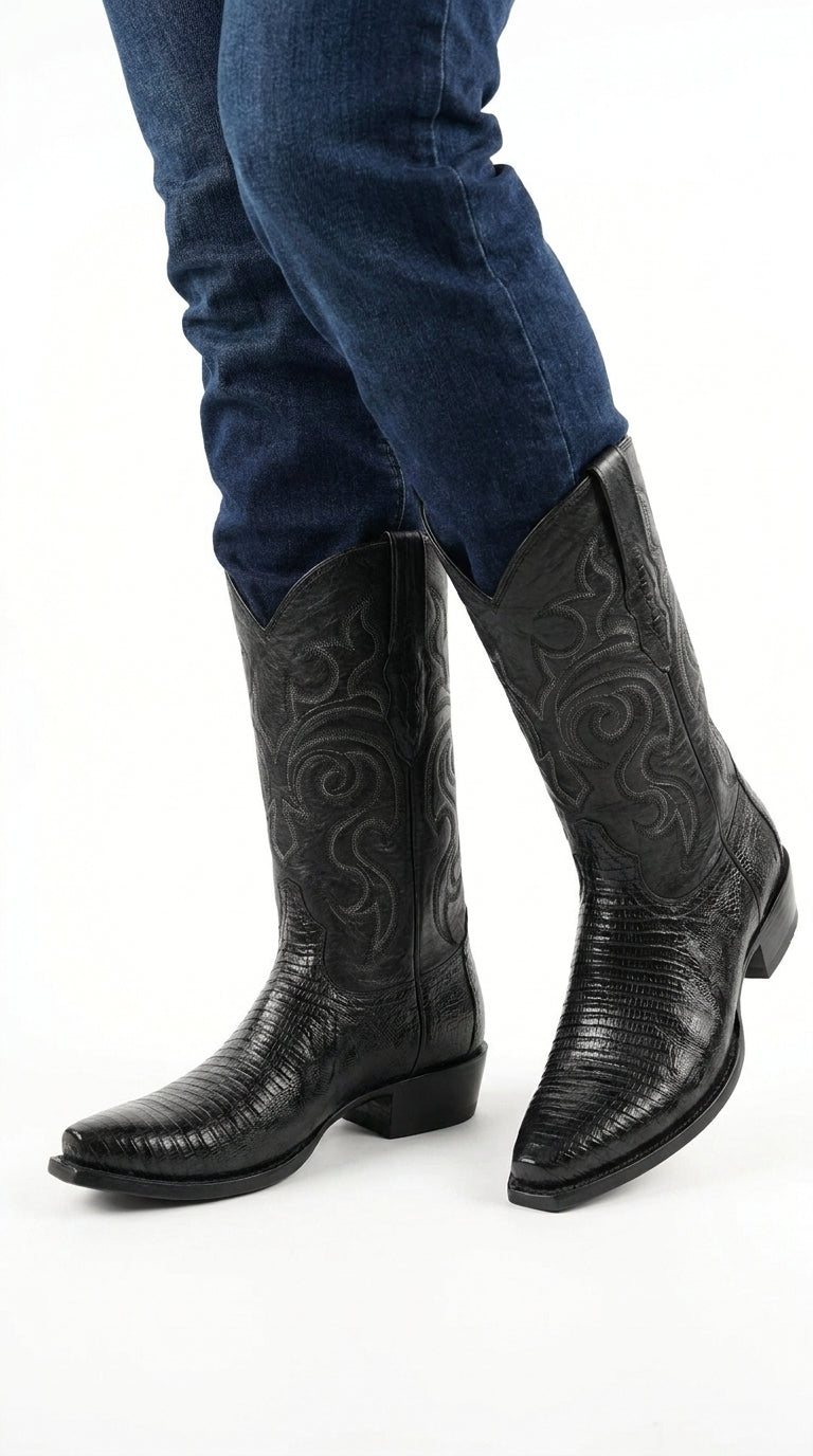 Los Altos Men’s Black Lizard J Toe Cowboy Boots, Exotic Western Dress Boots