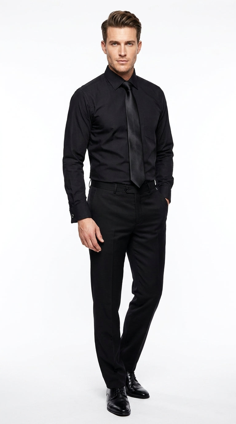 Men’s Classic Solid Dress Shirt with Tie and Handkerchief Set, Multi Color Formal Shirt SG27
