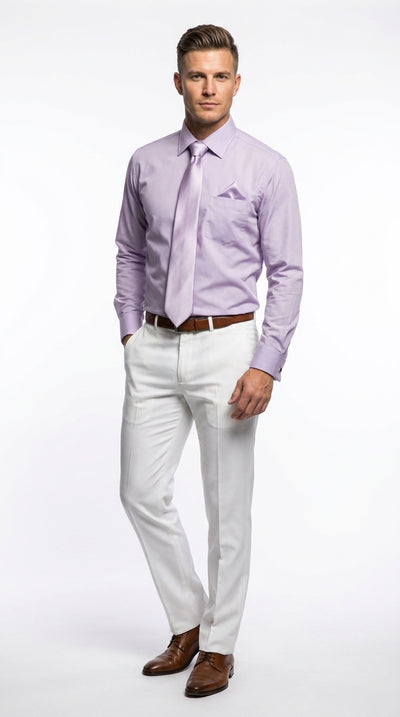 Men’s Classic Solid Dress Shirt with Tie and Handkerchief Set, Multi Color Formal Shirt SG27