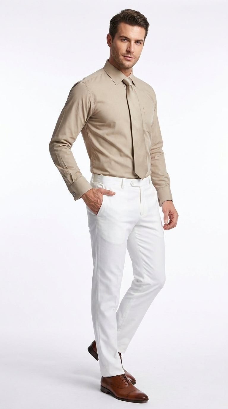 Men’s Classic Solid Dress Shirt with Tie and Handkerchief Set, Multi Color Formal Shirt SG27
