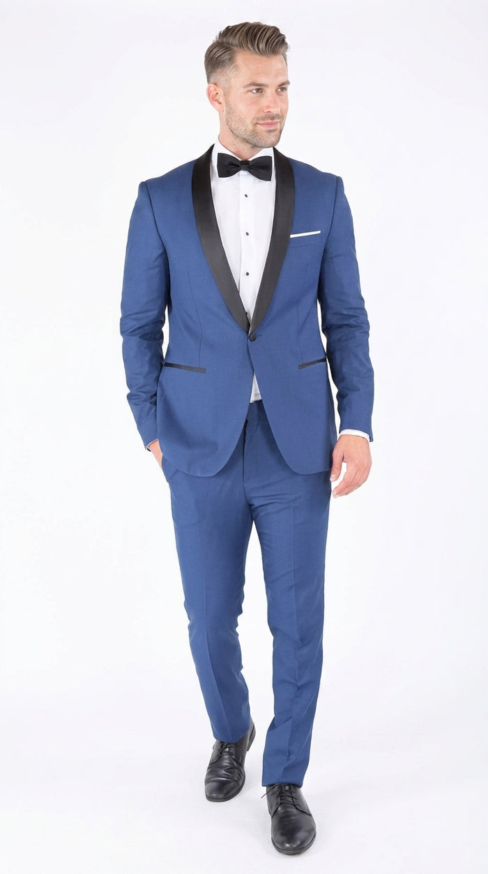 Men’s Cobalt Blue Tuxedo Suit – Black Shawl Lapel Wedding, Prom and Formal 2-Piece Suit