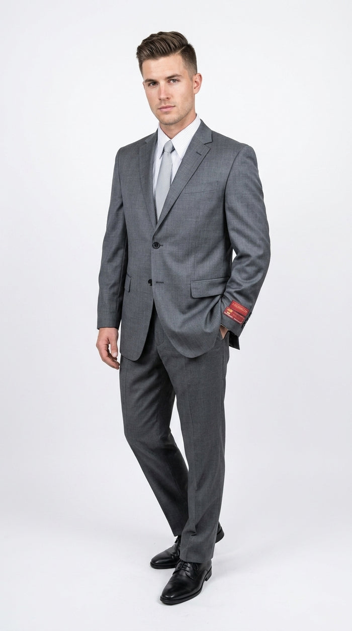 Authentic Tiglio Charcoal Gray 2-Button Wool Suit – Luxury Men's Business, Wedding & Formal Suit