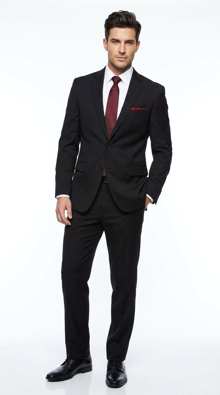 Authentic Tiglio Men’s Black 2-Button Suit – High-End Business, Wedding and Formal Suit