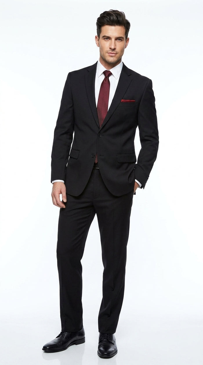 Authentic Tiglio Men’s Black 2-Button Suit – High-End Business, Wedding and Formal Suit
