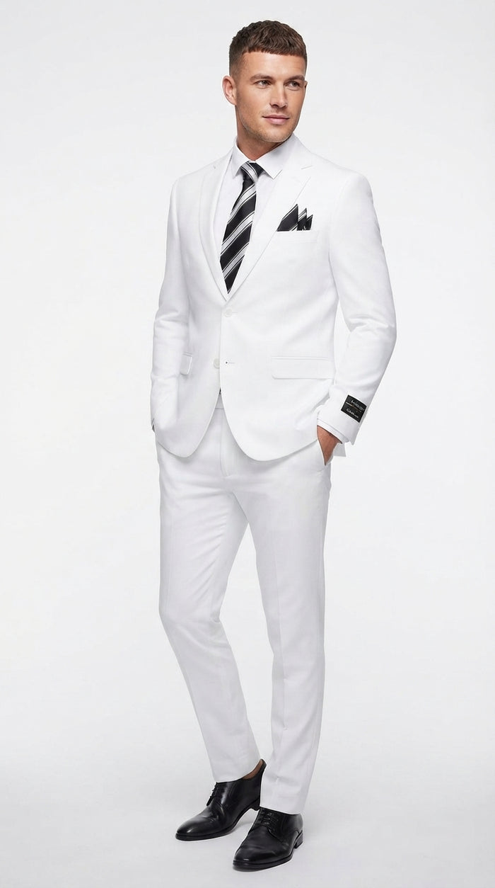 Men’s White Wedding Suit, 2 Button Formal Groom Prom Dress Suit
