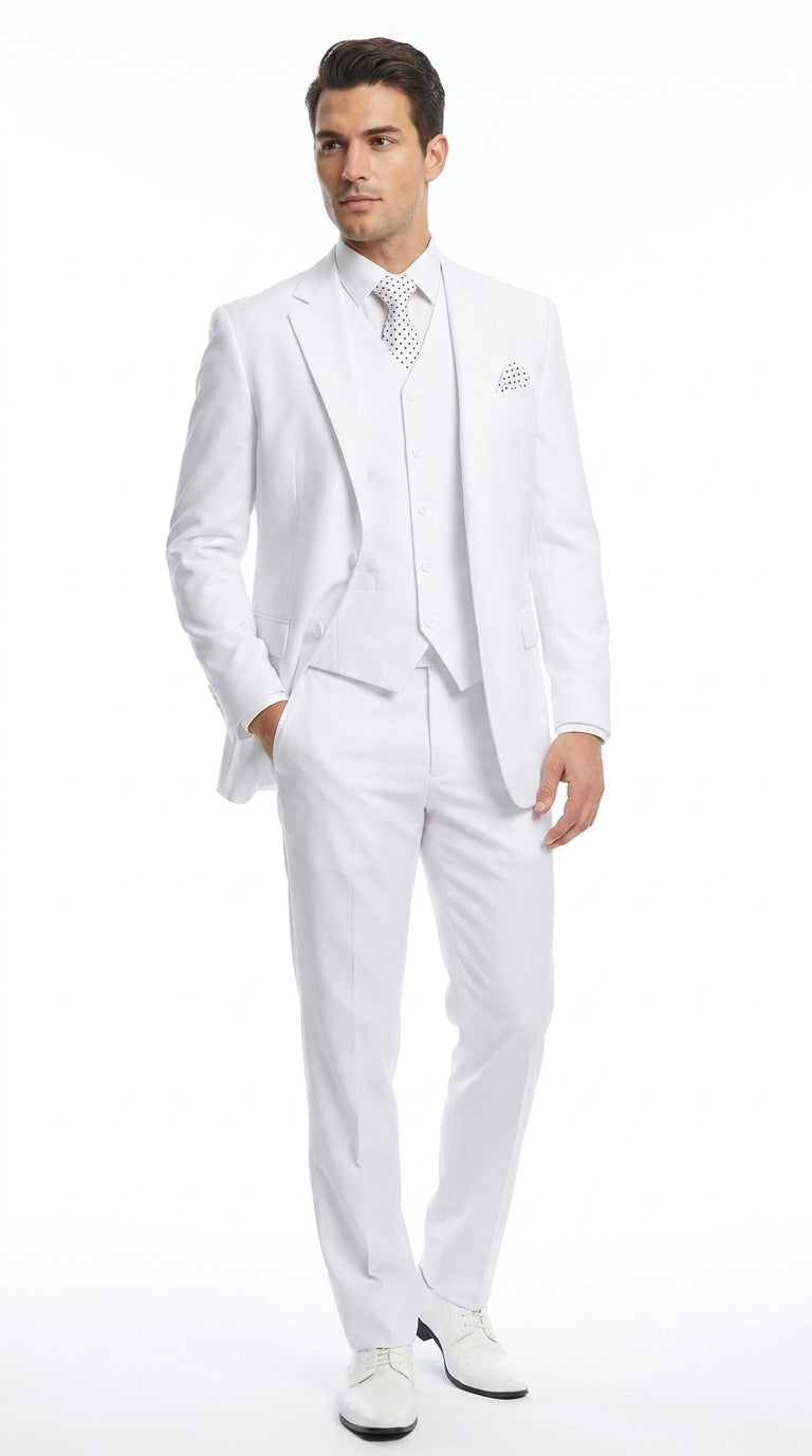 Men’s White 2 Button Wedding Suit, Modern Vested Formal Groom Prom Dress Suit