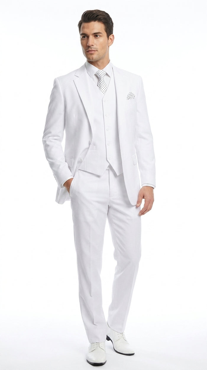 Men’s White 2 Button Wedding Suit, Modern Vested Formal Groom Prom Dress Suit