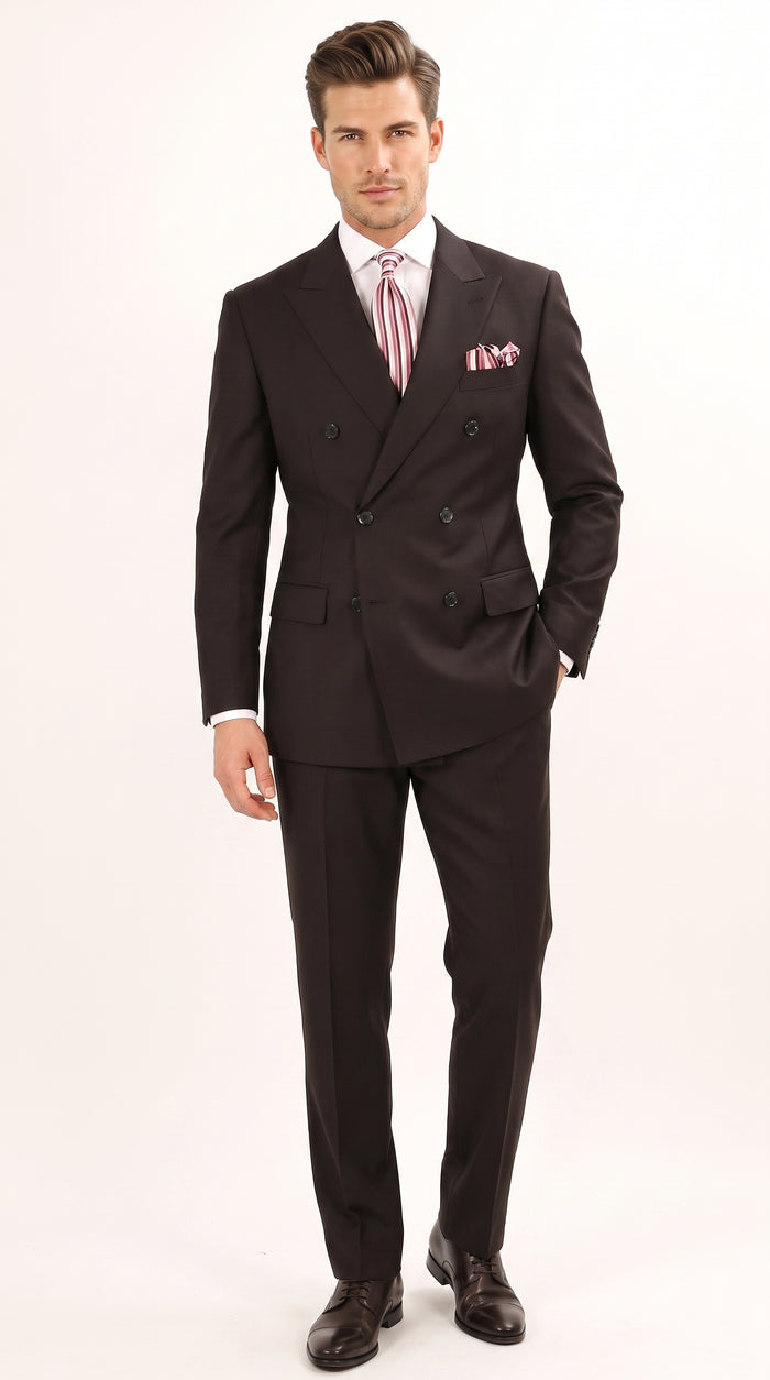 Apolo King Men’s Black Double Breasted Wool Suit, Classic Formal Wedding Business Dress Suit