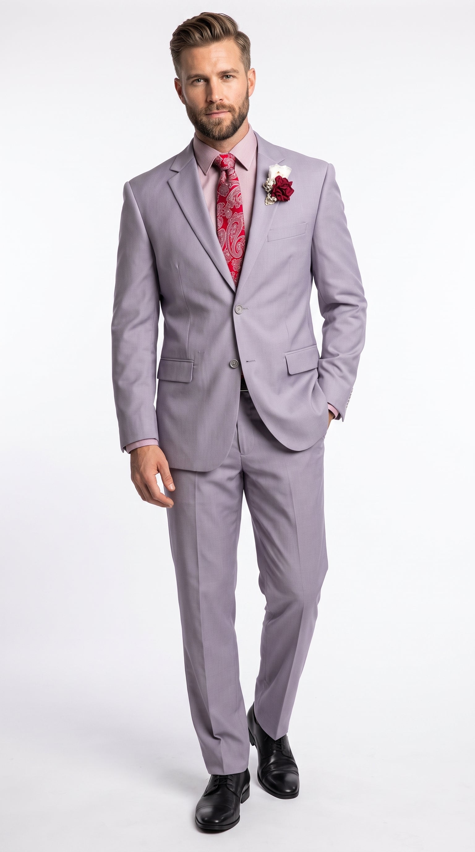 Men’s Light Grey 2 Button Suit, Modern Fit Formal Wedding Business Dress Suit
