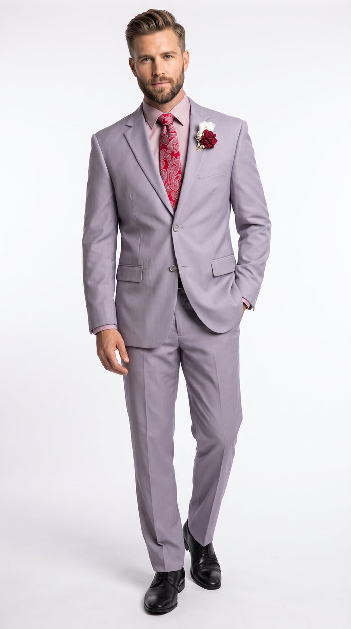 Men’s Light Grey 2 Button Suit, Modern Fit Formal Wedding Business Dress Suit