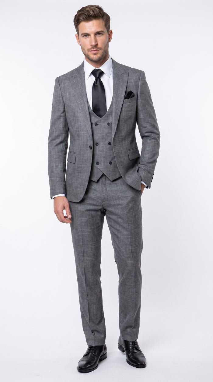 ROSSI MAN Max RM1784 Men’s Grey 3 Piece Suit, Formal Wedding Business Dress Suit