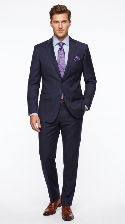Tiglio Men’s Plain Front Blue Business Suit, High Quality Formal Wedding Dress Suit