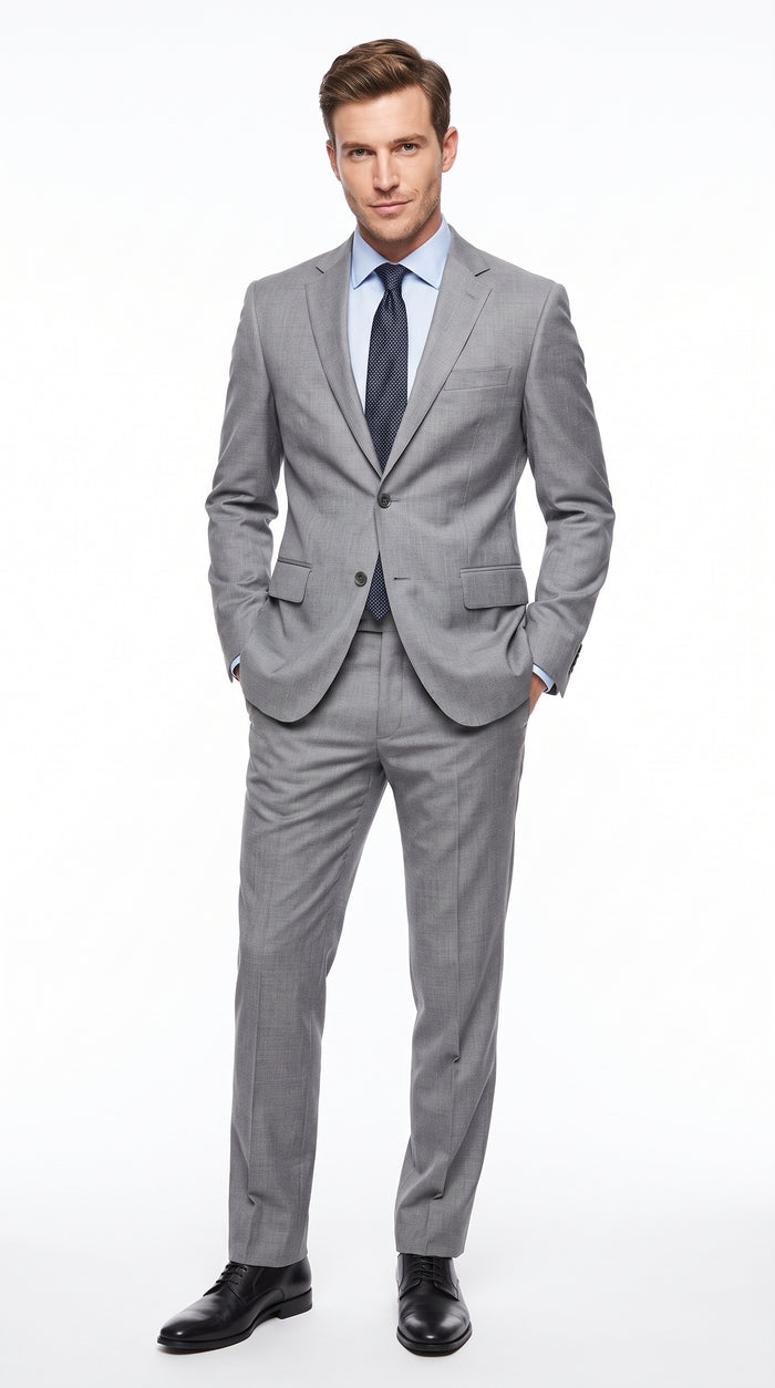 Men’s Gray 2-Button Suit – Classic Two Piece Wedding, Business & Formal Suit