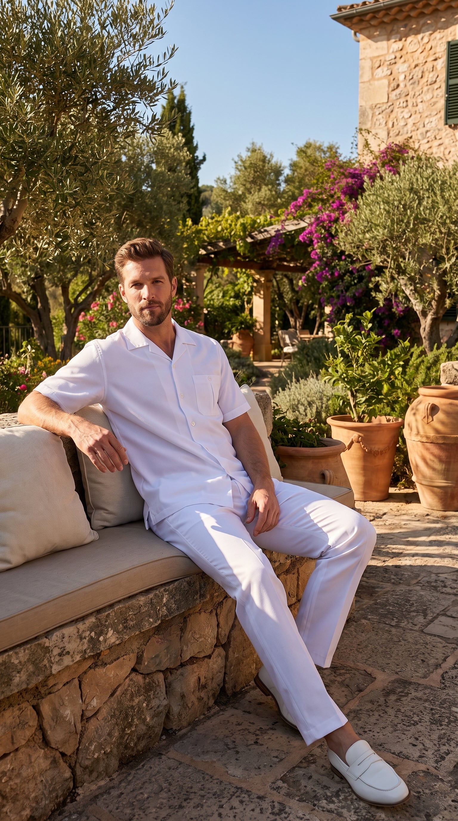 Men’s White Big and Tall Walking Suit, Short Sleeve Casual Shirt and Pants Set up to 6XL