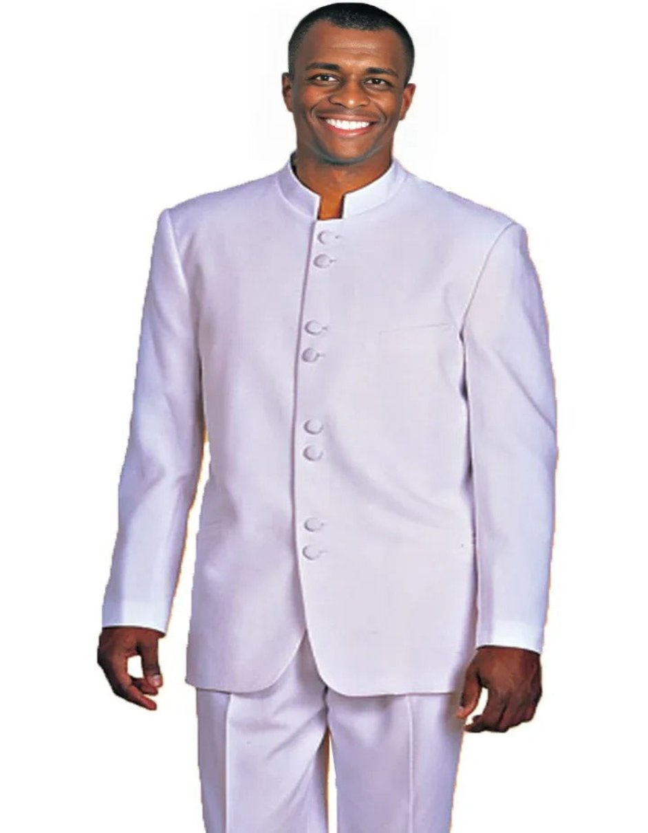 Classic 8 Button Mandarin White Collar Suit