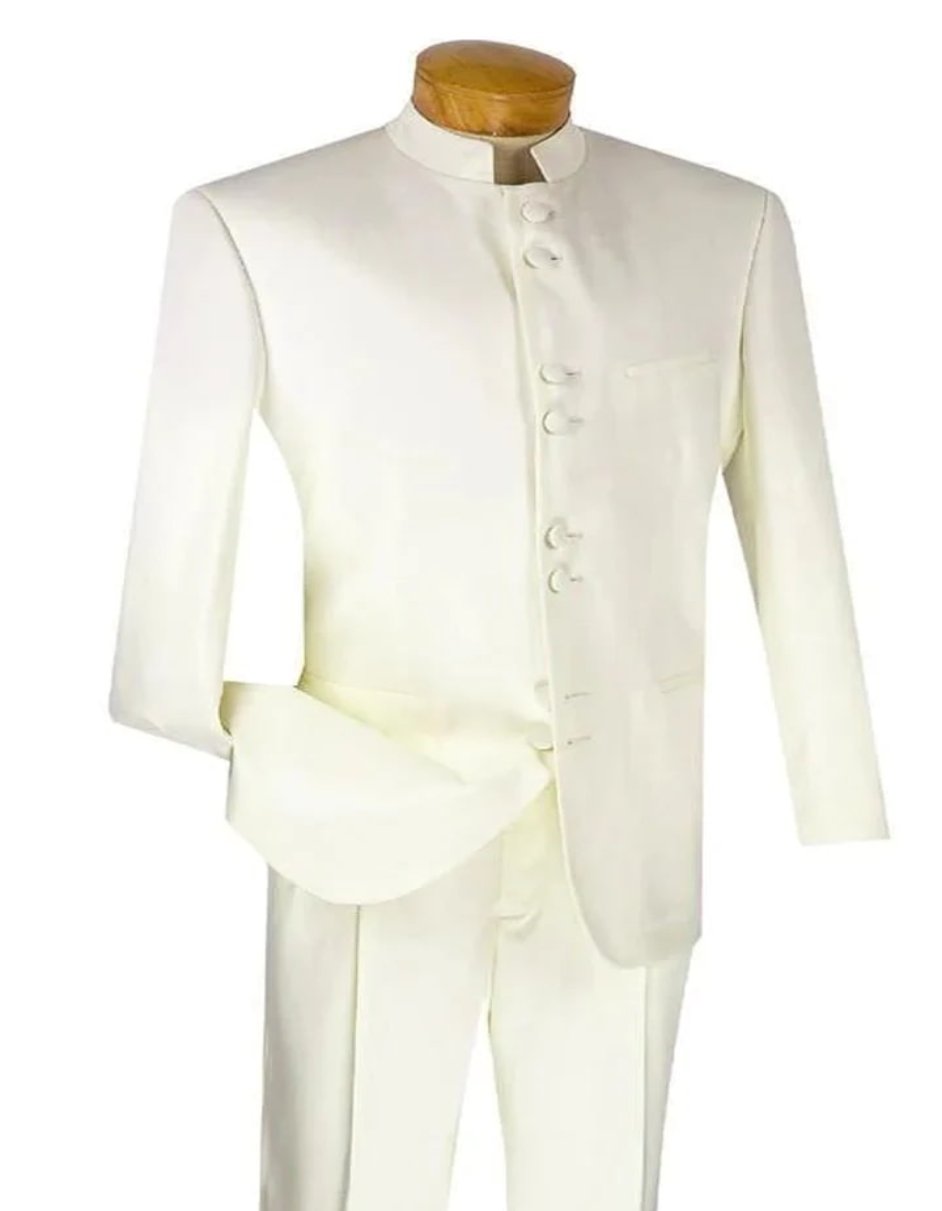 Classic 8 Button Mandarin Ivory Collar Suit for Men