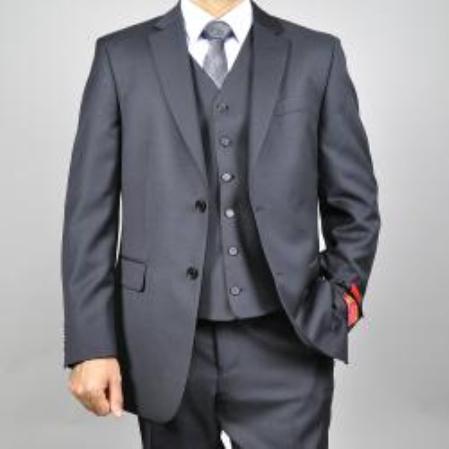 Authentic Mantoni Brand Men's Black Vested Suit - High End Suits - High Quality Suits